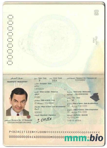 Przykład paszportu Algierii w formacie PSD, w pełni edytowalny